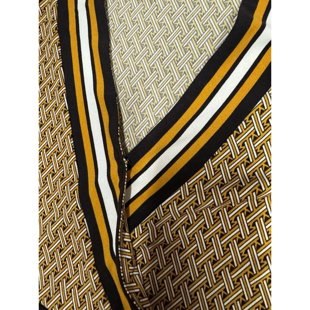 MICHAEL Michael Kors Tan Patterned Wrap Midi Dress with Black and White Stripes - Picture 9 of 11